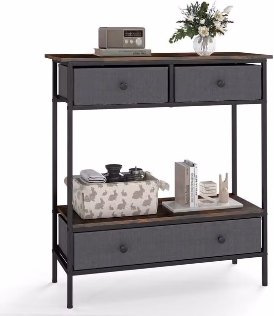 VOGREX Industrial Rustic Grey Metal Console Entry Table with Folding Top, W/D/H: 86.0 x 80.0 cm – 1