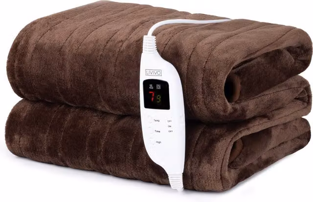 LIVIVO Electric Heated Flannel Blanket in Brown