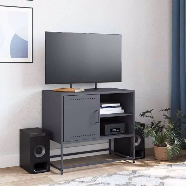 Berkfield Home Anthracite Metal TV Cabinet, W: 68 cm, D: 39 cm, H: 60.5 cm – 1