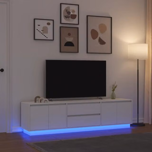 Berkfield Home Modern TV Cabinet with LED Lights in White, W: 193.5 cm, D: 41 cm, H: 50 cm
