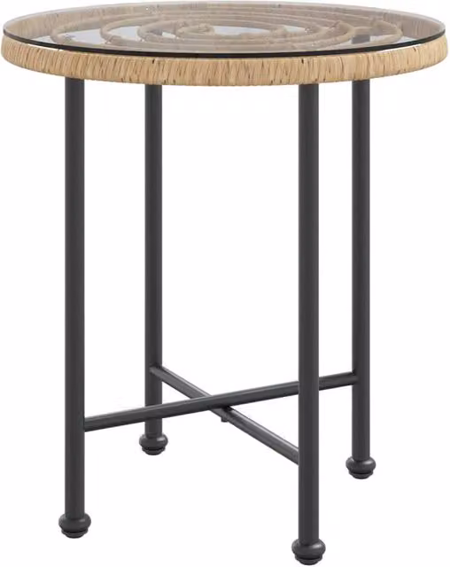 Berkfield Home Modern Dining Table in Brown with Tempered Glass and Steel, Diameter: 50 cm