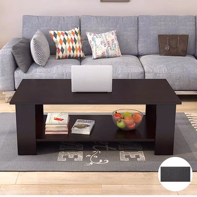 Havendro Modern Rectangular Coffee Table with Lower Shelf in Black – 1