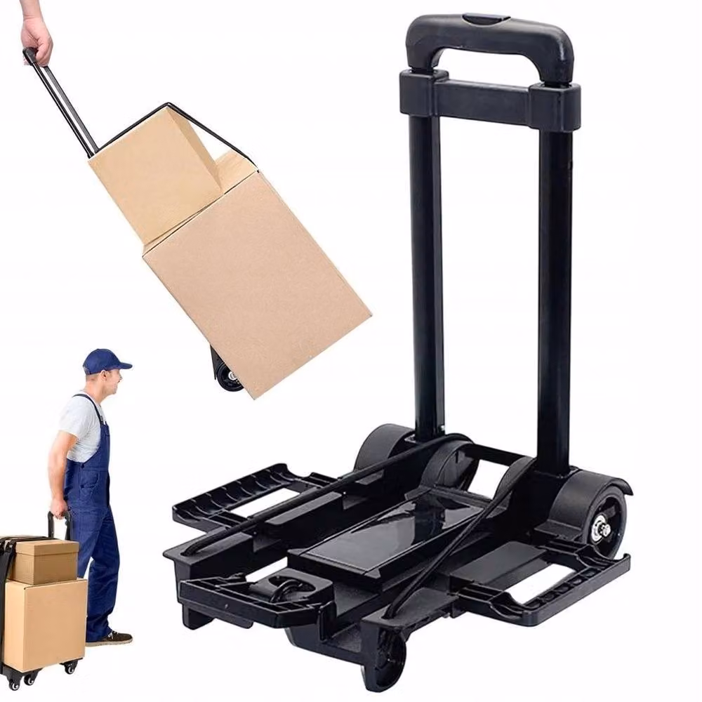 FLAVORA Folding Steel Trolley with Widened Base and Elastic Ropes in Black – 3