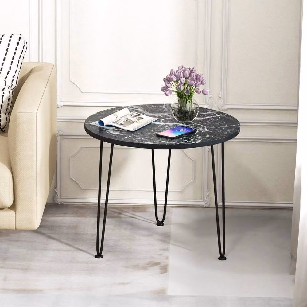 KORVIXA Small Round Faux Marble Accent Table in Black, W/D/H: 100 x 100 x 60 cm – 2