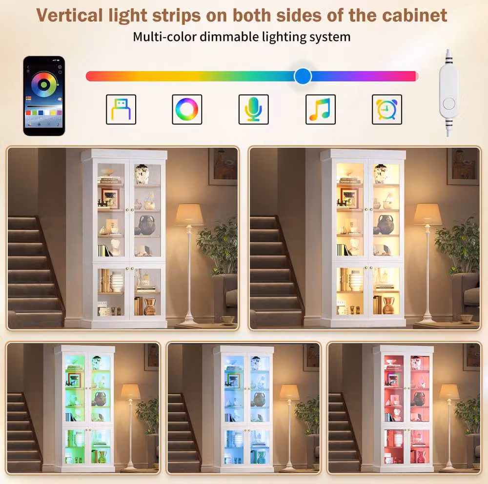 STILVORA Tall Cabinet with LED Lighting and Shelves in White – 5