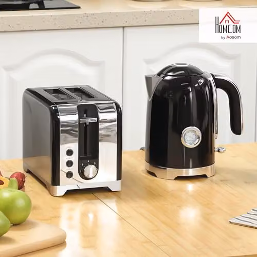 HOMCOM Retro Kettle and 2 Slice Toaster Set in Black and Silver – 3