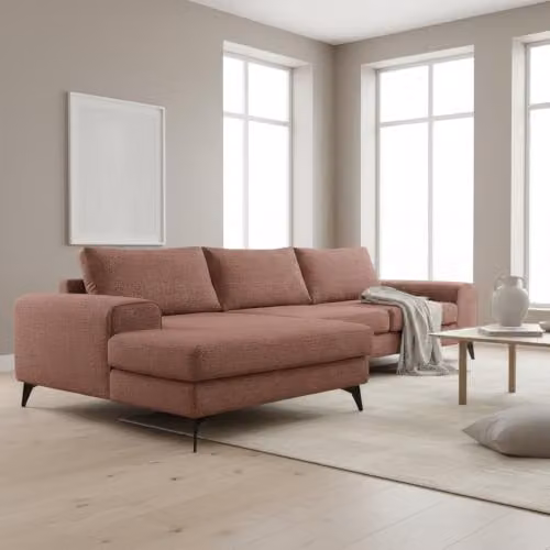 Abakus Direct Venice Modern L-Shaped Corner Sofa in Burgundy Fabric with Scatter Back Cushions and Left Hand Facing Orientation – 2