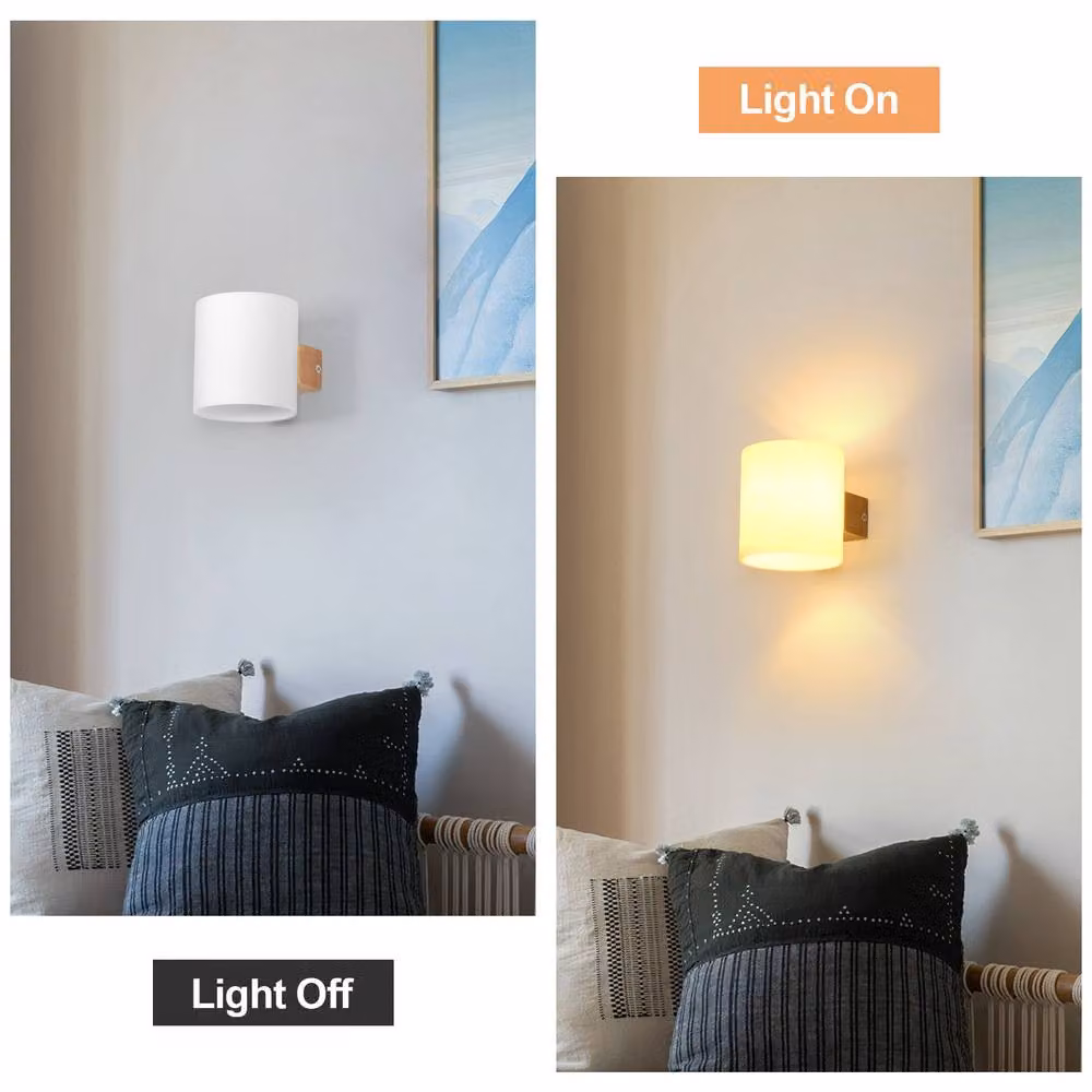 Goeco E27 Wood Interior Wall Light with White Glass Shade and Tri-Colour Bulb – 2