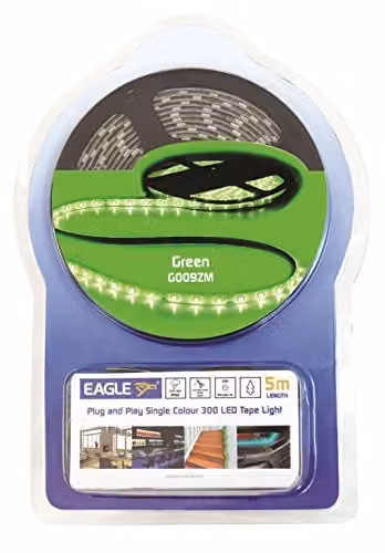 Eagle 12V IP65 Single Colour Green LED Tape Light Kit with 5M Length and In-line Power Supply – 1