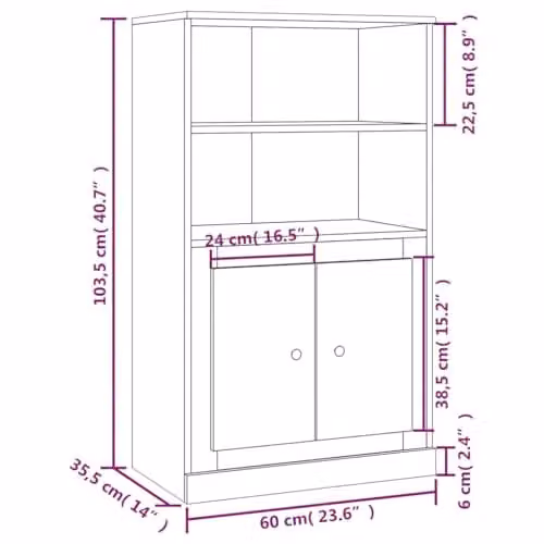 vidaXL Highboard in Sonoma Oak, Modern Brown Engineered Wood, W/D/H: 60 x 35.5 x 103.5 cm – 3