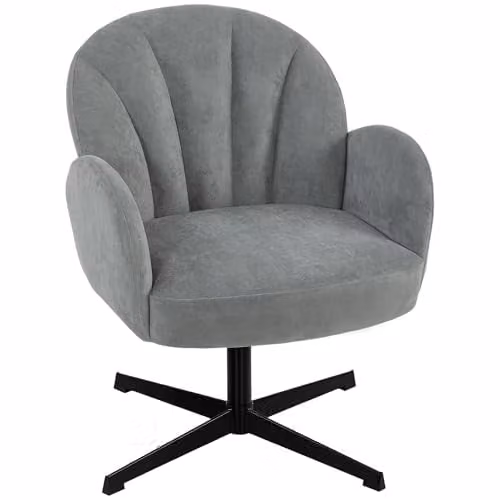HOMCOM Grey Velvet-Feel Swivel Accent Chair with Armrests – 1