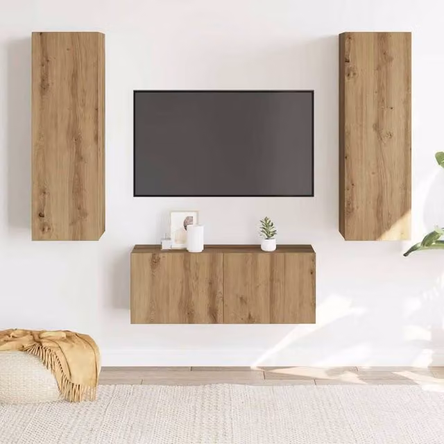 Berkfield Home Artisan Oak Wall Mounted TV Cabinets, 3 Piece Set in Brown