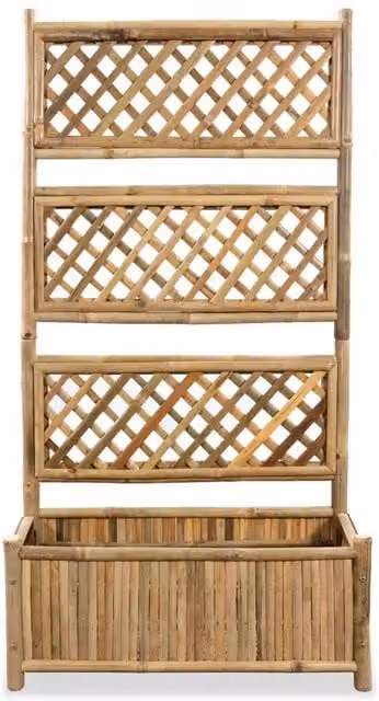 Berkfield Home Garden Wooden Raised Bed with Bamboo Trellis, Brown, W: 135 cm, D: 70 cm, H: 30 cm – 1