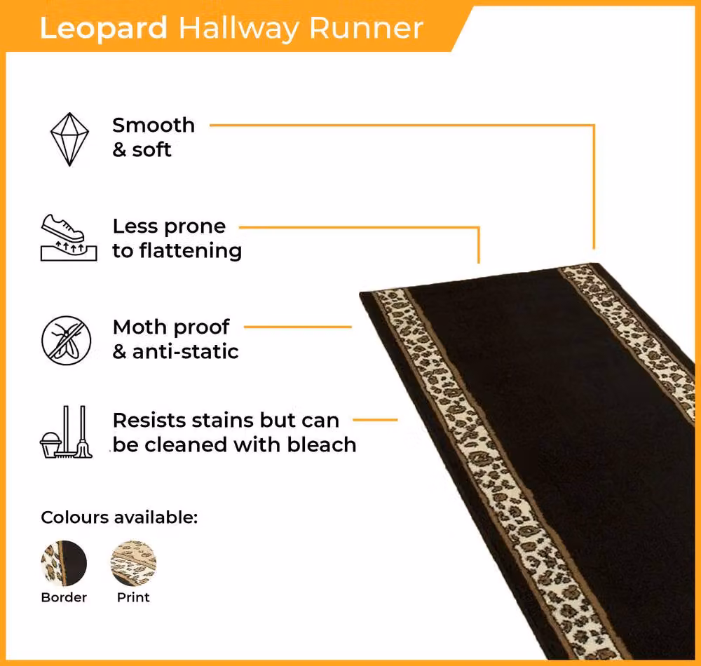runrug Leopard Print Hallway Carpet Runner Rug in White, W/D/H: 60 x 330 cm – 3
