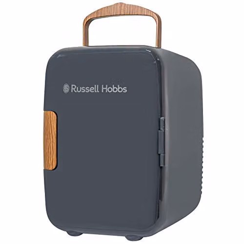Russell Hobbs RH4CLR1001SCG 4L Mini Portable Cooler and Warmer for Drinks and Cosmetics, Grey and Wood Effect