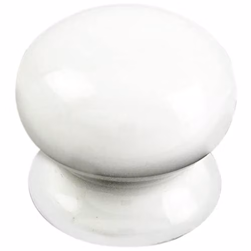 Loops White Porcelain Round Cupboard Door Knob, 37mm Diameter
