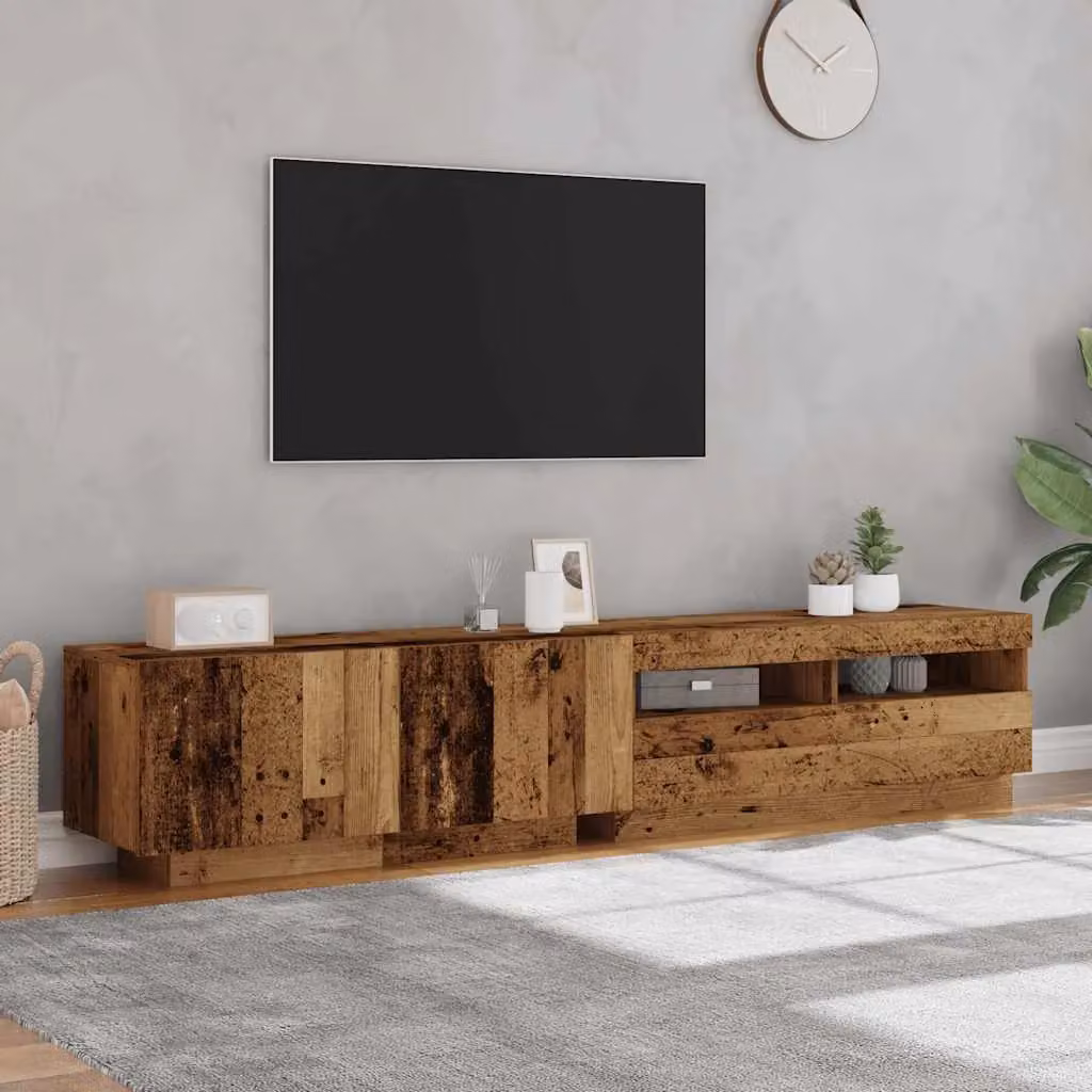 Berkfield Home TV Cabinet with LED Lights in Old Wood Brown, W/D/H: 200 x 35 x 40 cm – 4