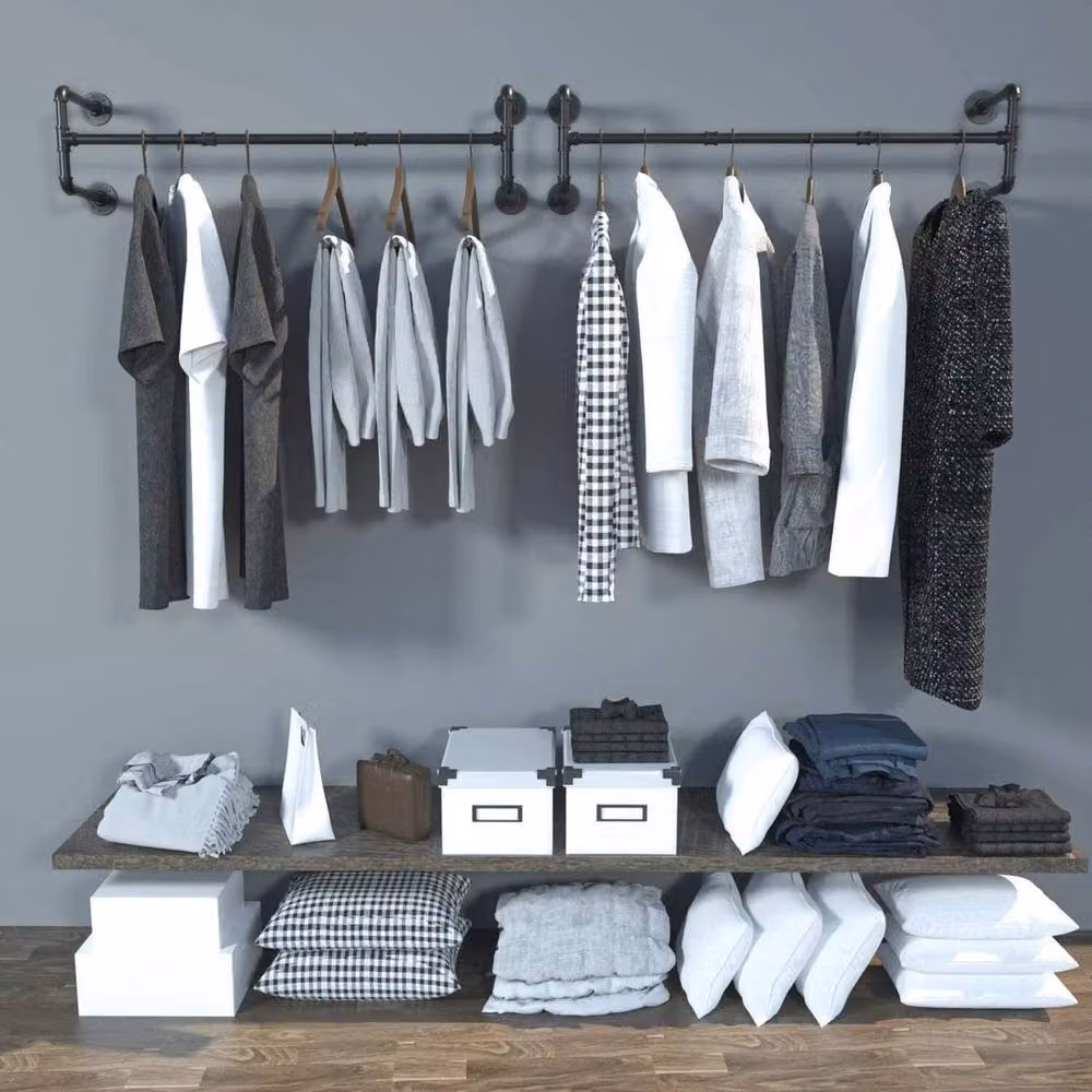 EONLION Industrial Metal Pipe Clothing Rack in Matt Black, W: 105 cm, D: 50 cm, H: 105 cm – 5