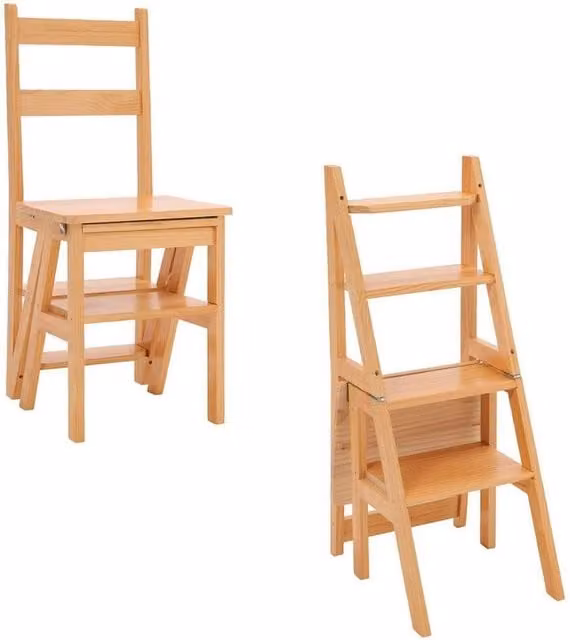 NESTLUNE Natural 4 Step Folding Climbing Stool Ladder, Brown – 1