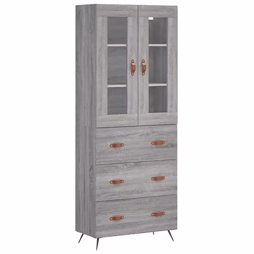 vidaXL Modern Grey Sonoma Highboard Sideboard with Metal Feet, W/D/H: 180 x 34 x 69.5 cm
