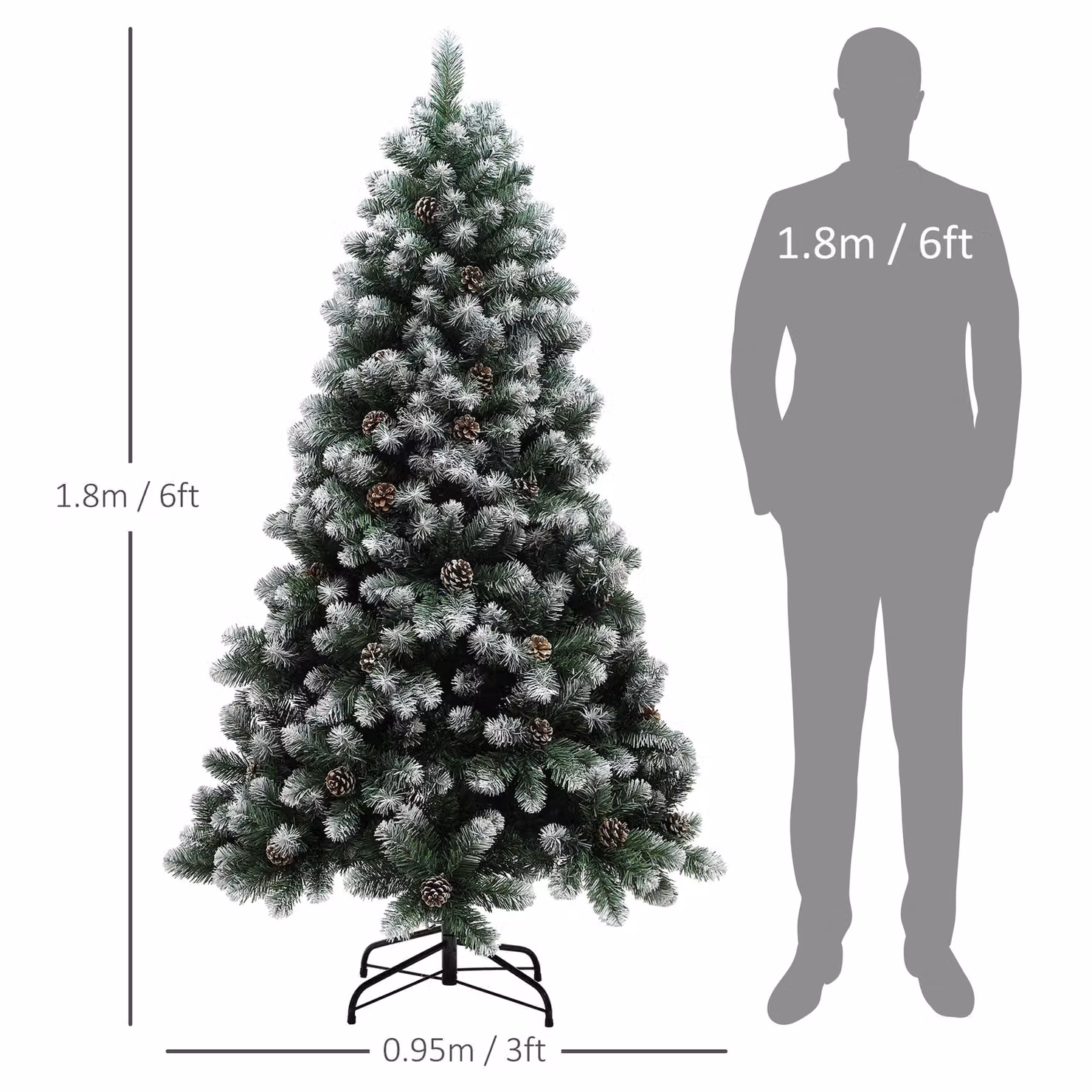 HOMCOM 6ft Artificial Pine Christmas Tree with 774 Branch Tips and Steel Base, Green – 3