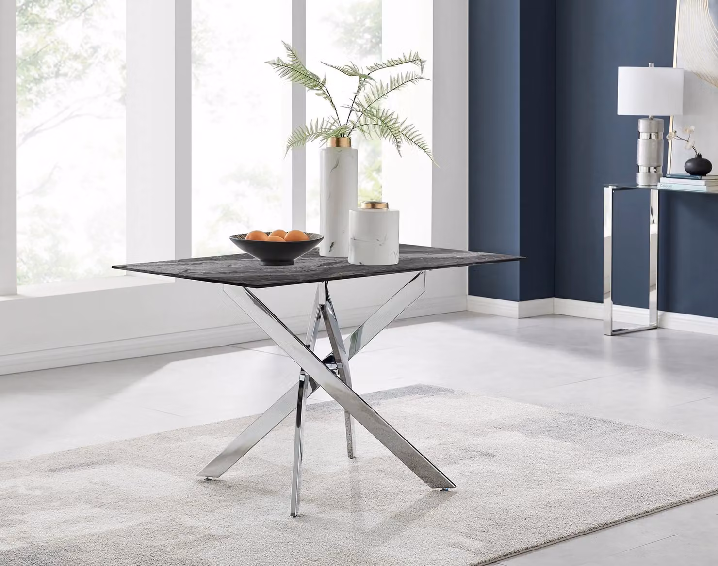 FurnitureboxUK Leonardo Grey Marble Effect Glass Dining Table and 4 Pesaro Silver Chairs – 2