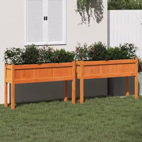 vidaXL Set of 2 Brown Solid Wood Pine Garden Planters with Legs – 2