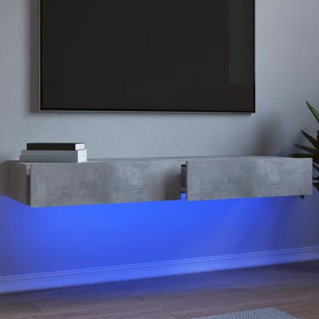 Berkfield Home Set of 2 Modern TV Cabinets with LED Lights in Concrete Grey, W/D/H: 60 x 35 x 15.5 cm