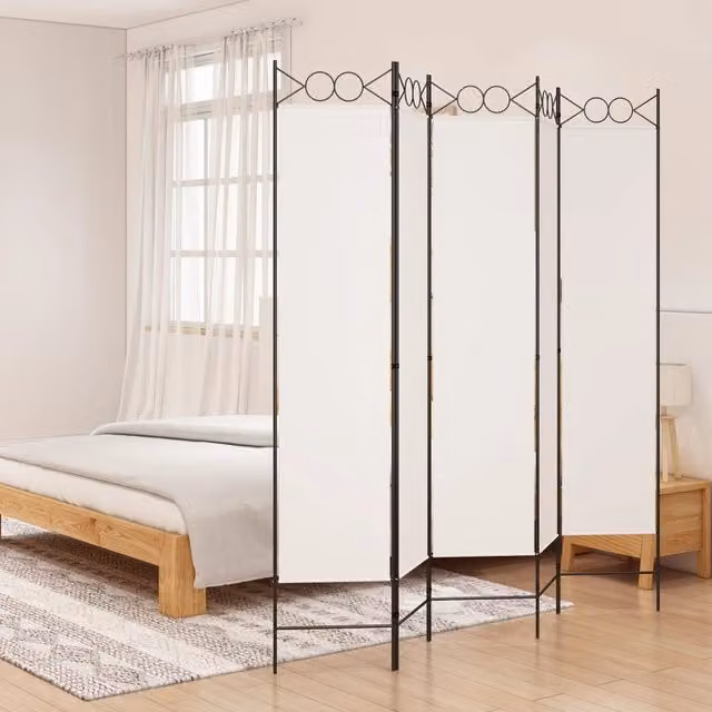 Berkfield Home 5-Panel Fabric Room Divider, White, H 200 cm x W 200 cm