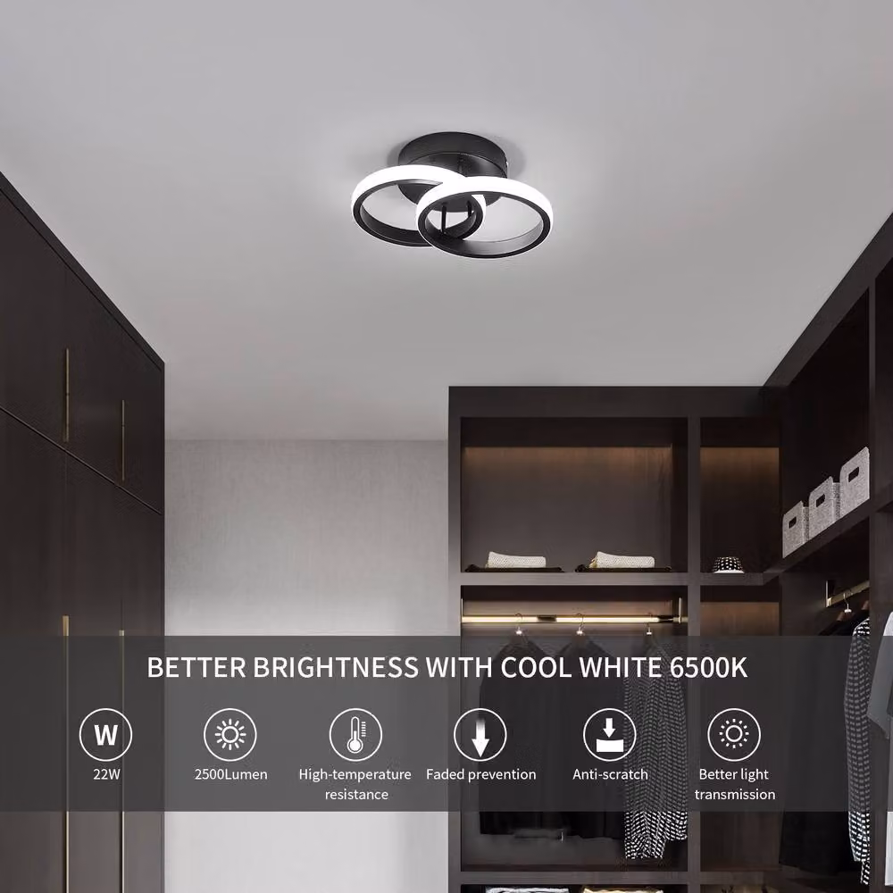 Goeco Modern Round LED Ceiling Light, 22W, 6500K Cool White, Black – 3