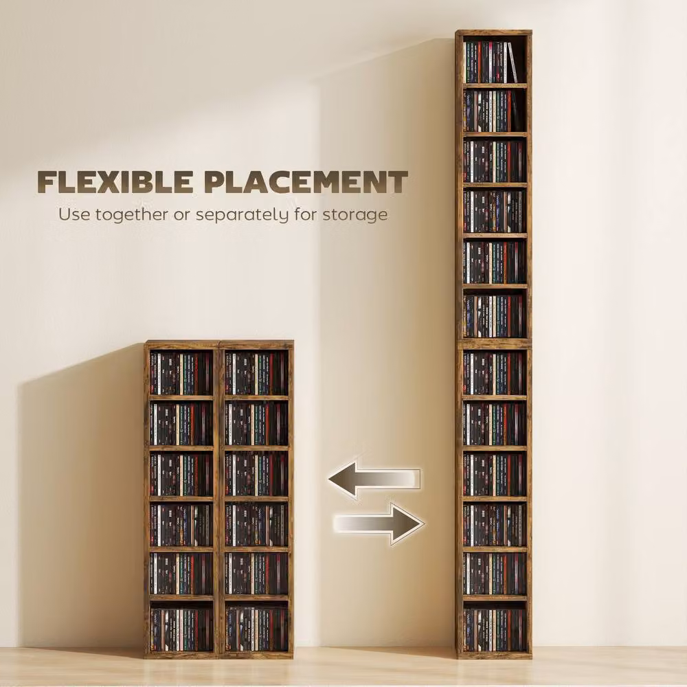 HOMCOM Set of 2 Brown CD and DVD Storage Units with Adjustable Shelves – 5