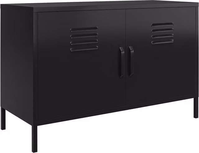 Mission District Modern 2 Door Metal Locker Accent Cabinet in Black