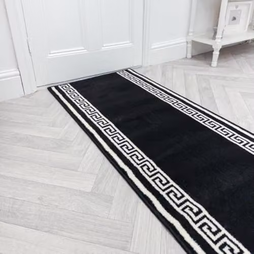 runrug Key Hallway Runner Rug in Black, W: 60 cm, L: 360 cm
