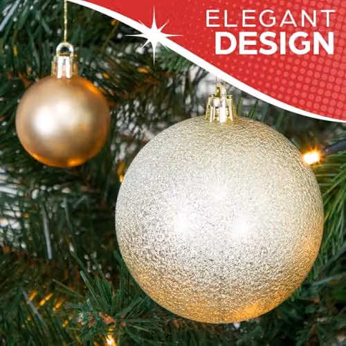 The Christmas Workshop Set of 50 Shatterproof Textured Gold Baubles for Christmas Tree Decoration – 6