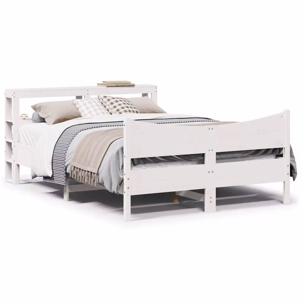 Berkfield Home Sleek Small Double Bed Frame with Headboard in White Solid Pine, W/D/H: 120 x 200 cm – 2
