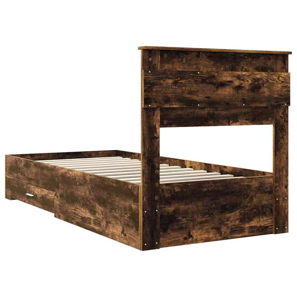 Berkfield Home Modern Bed Frame in Smoked Oak and Silver, W: 75 cm, L: 190 cm – 5