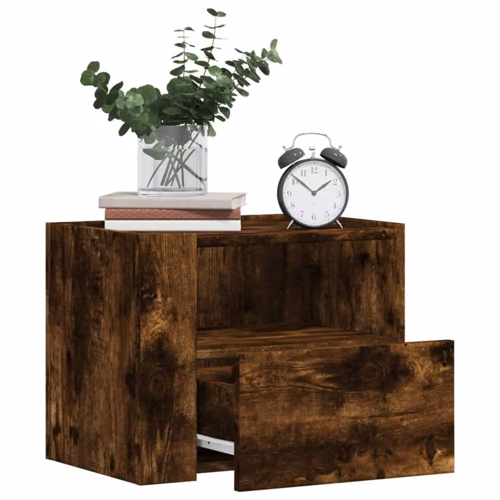 Berkfield Home Wall-mounted Bedside Cabinet in Smoked Oak Brown, W: 45 cm, D: 30 cm, H: 35 cm – 2