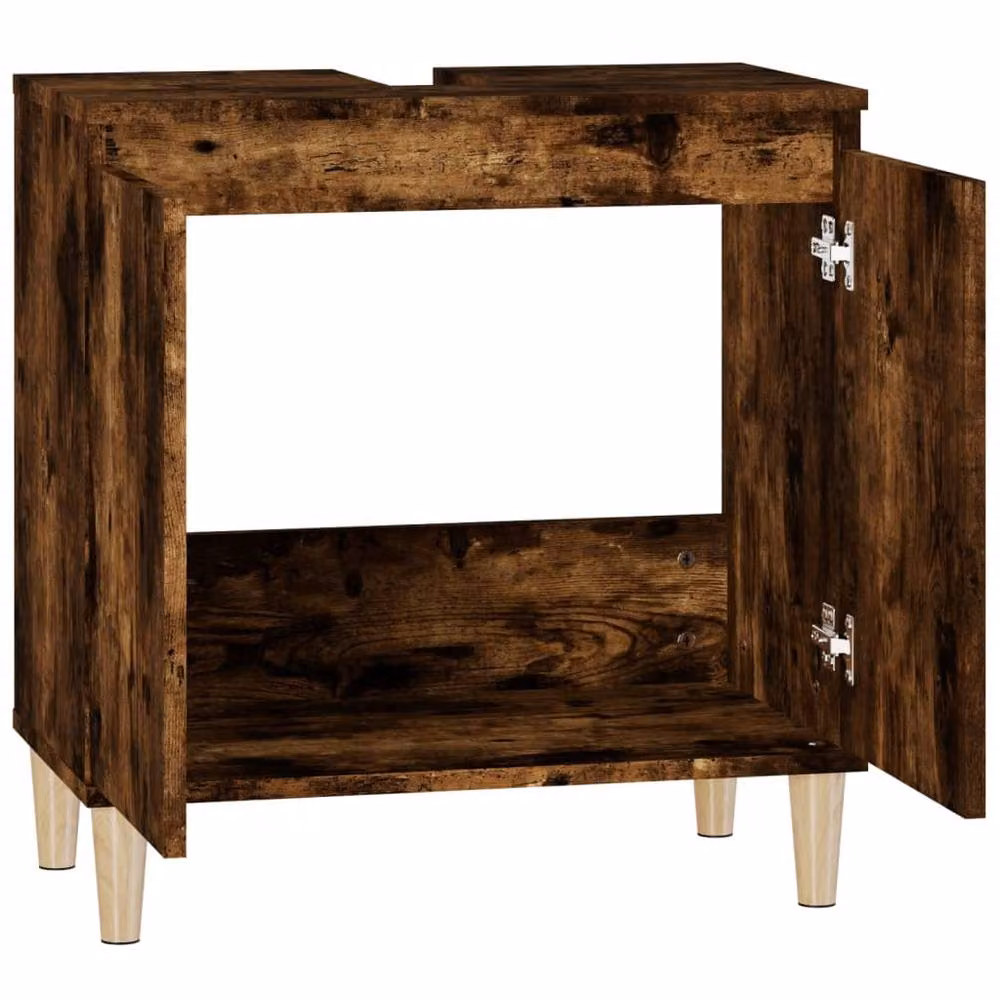 Berkfield Home Smoked Oak Sink Cabinet in Brown, W/D/H: 58 x 33 x 60 cm – 4