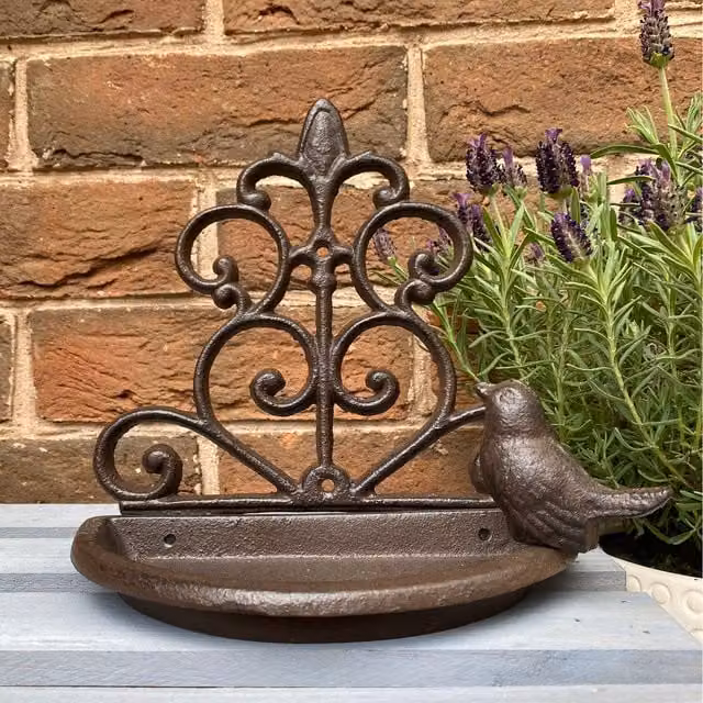 Conwy Vintage Cast Iron Wall Mounted Round Bird Feeder in Brown