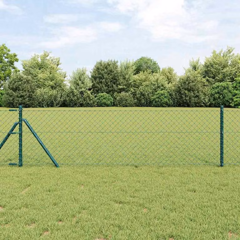 Berkfield Home Green PVC Coated Galvanised Steel Round Chain Link Fence, H: 0.6 m x W: 10 m