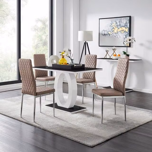 FurnitureboxUK Giovani Glass Dining Table and Four Milan Chairs Set in Cappuccino, W/D/H: 120 x 70 x 70 cm
