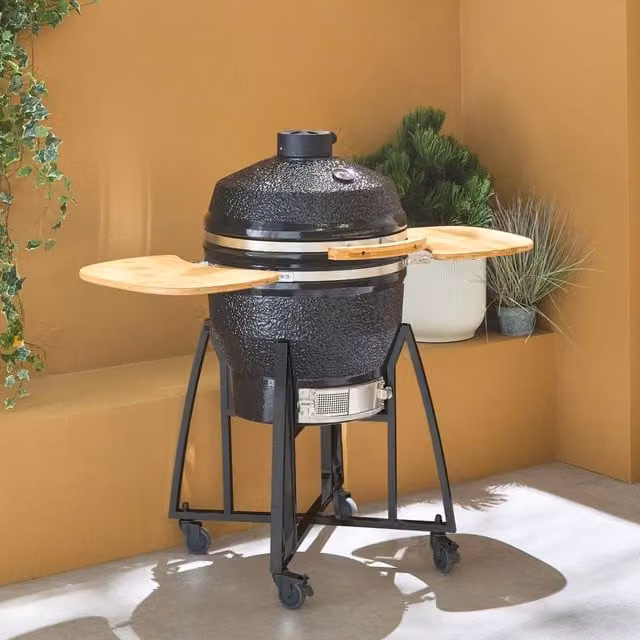 Sweek 57cm Black Ceramic Kamado Charcoal Barbecue with Cover and Stainless Steel Accessories