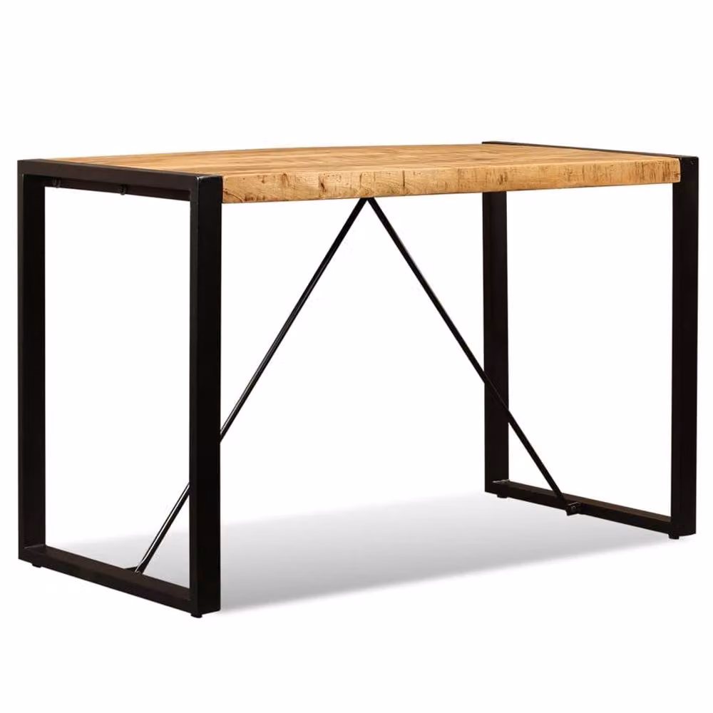 Berkfield Home Beautiful Rectangular Rustic Mango Wood Dining Table in Brown and Black, W/D/H: 120 x 60 x 76 cm – 3