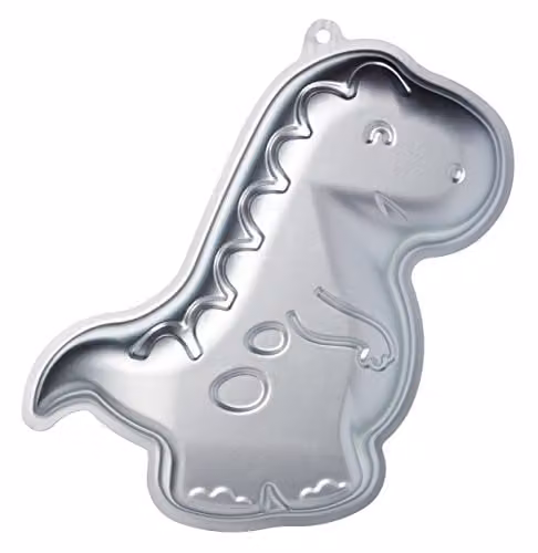 KitchenCraft Silver Anodised Aluminium Dinosaur Shaped Cake Tin, W: 30.48 cm, D: 12.7 cm, H: 2.54 cm – 1