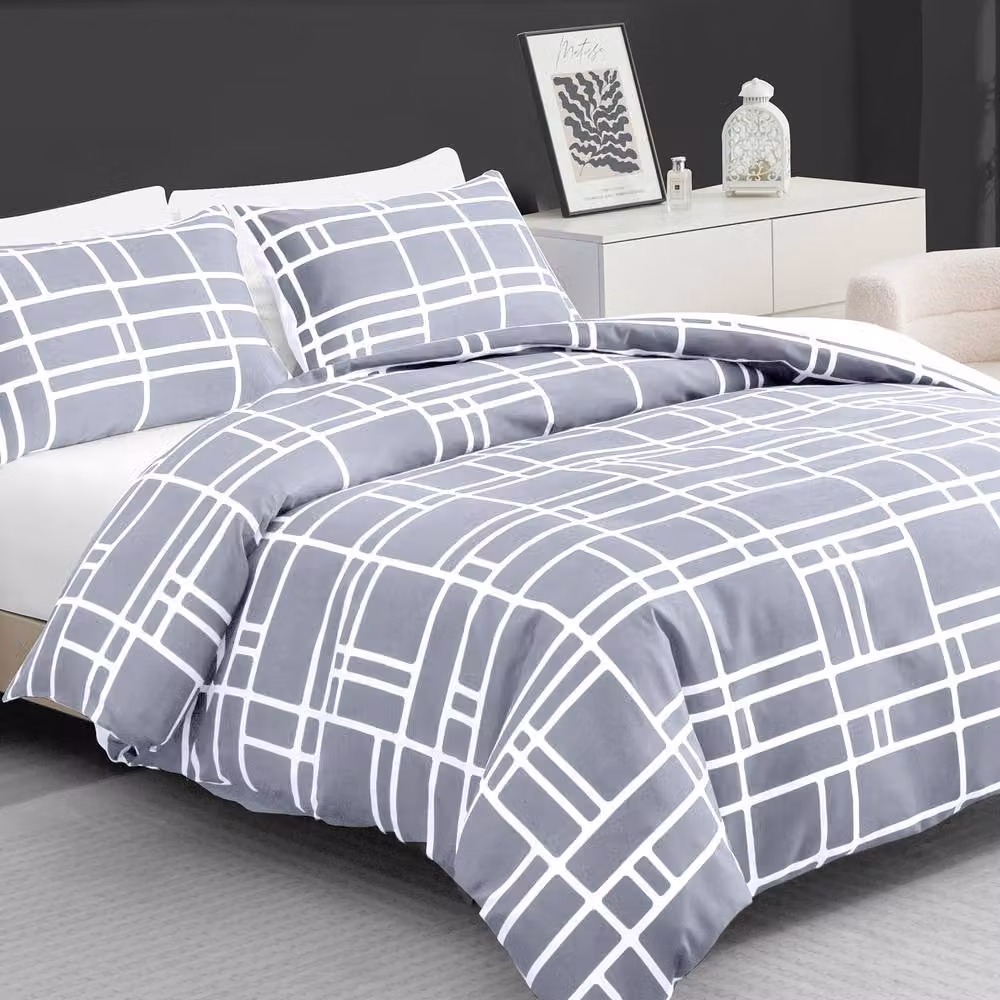 Grace Premium Microfibre Duvet Cover Set with Fitted Sheet and Pillowcase in Grey, Double Size (140 x 200 cm) – 2