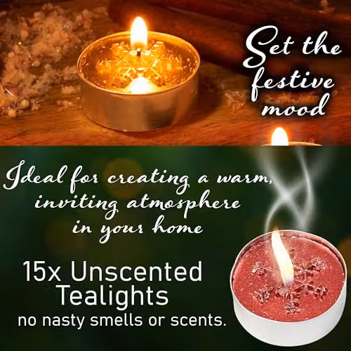 Deco Express Unscented Christmas Tealight Candle Set, Multicolour, 15 Pack – 5