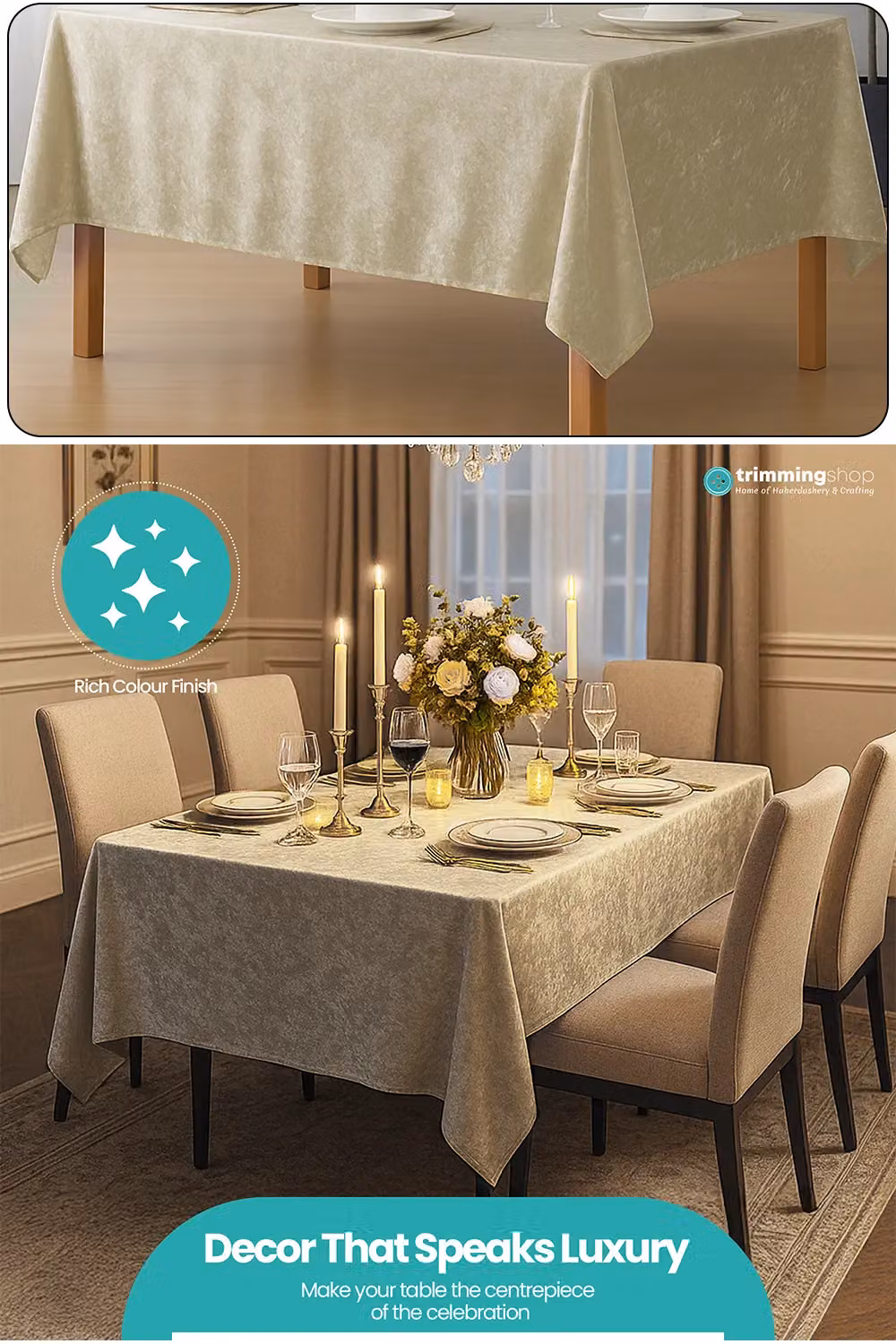 Neel Blue Diamond Velvet Rectangular Tablecloth in White, W/L: 177.8 x 177.8 cm – 3