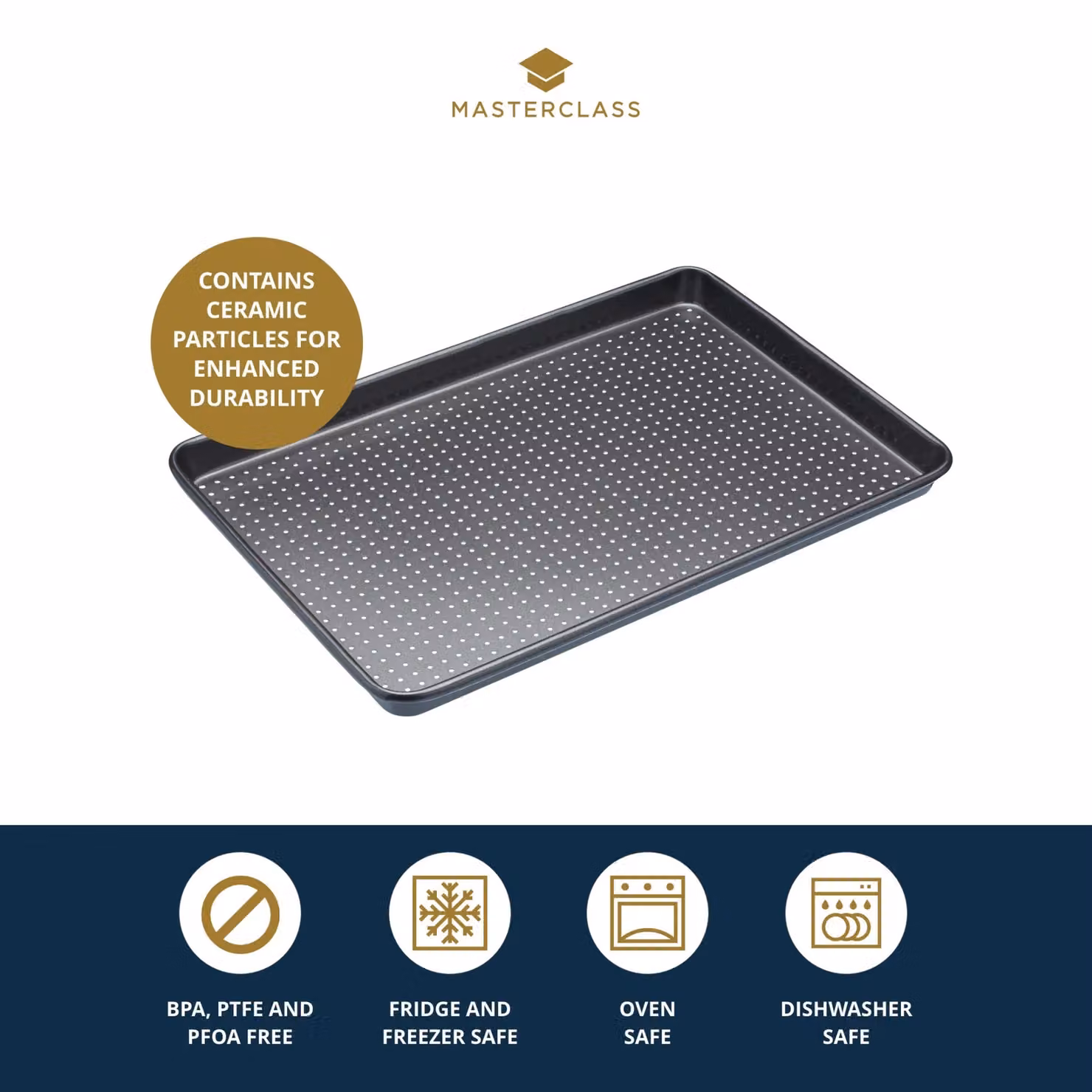 MasterClass Crusty Bake Non-Stick Rectangular Baking Sheet in Black and Grey – 6