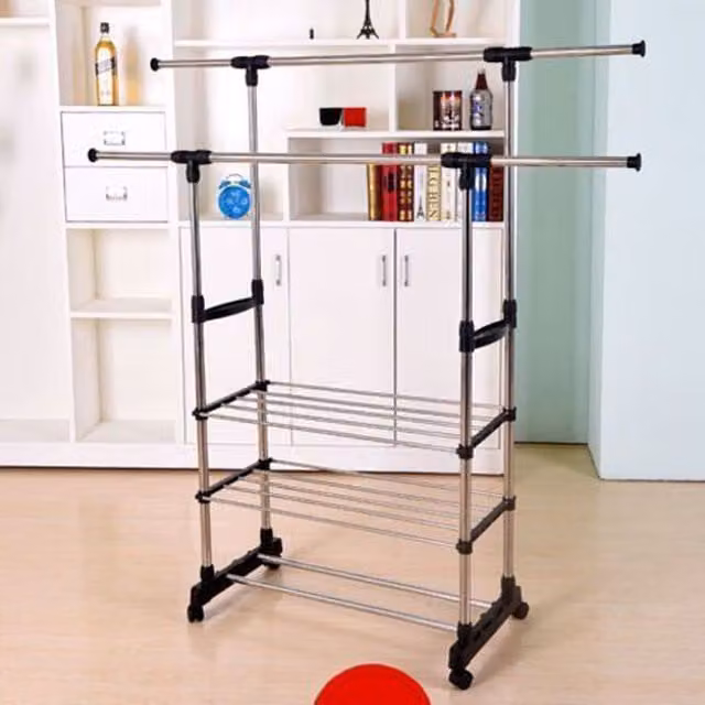 B Living Black Metal Freestanding Clothes Rail with Continuous Linear Rail, Height: 155 cm