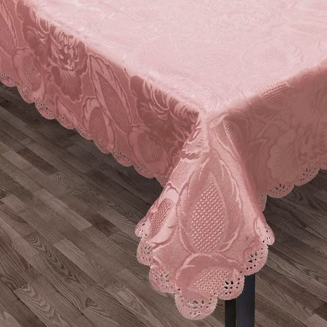 Intimates Pink Floral Damask Jacquard Polyester Tablecloth, W x W: 91.44 x 91.44 cm